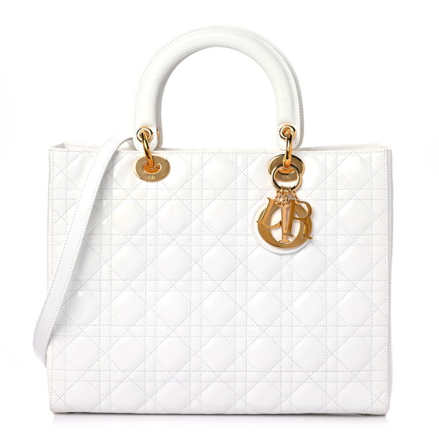 Dior Large Lady Dior Cannage Lambskin Bag - Latte