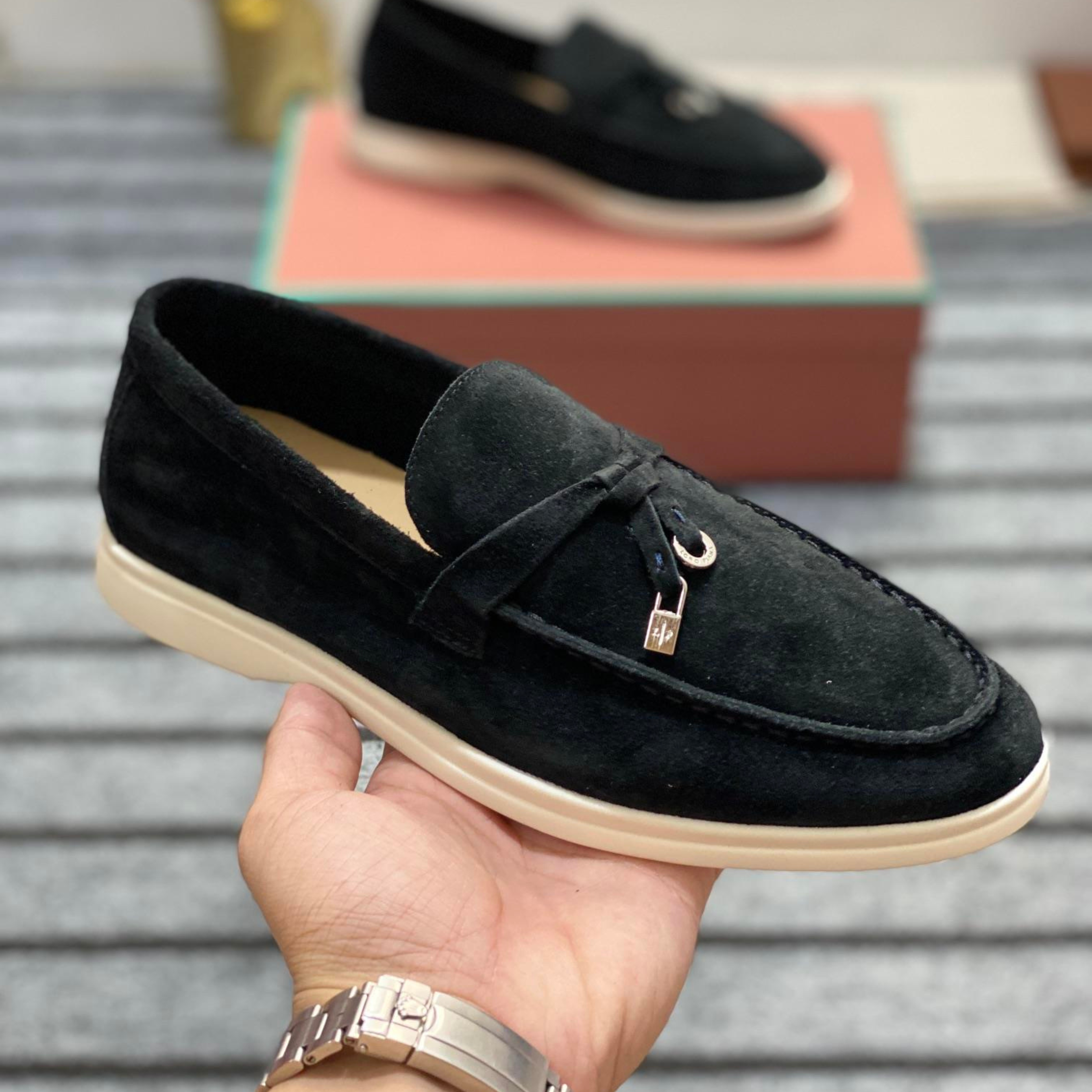 Loro Piana Summer Charm Suede Loafers - Black (029)