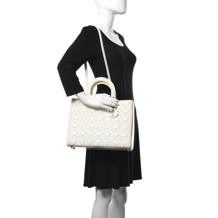 Dior Large Lady Dior Cannage Lambskin Bag - Latte