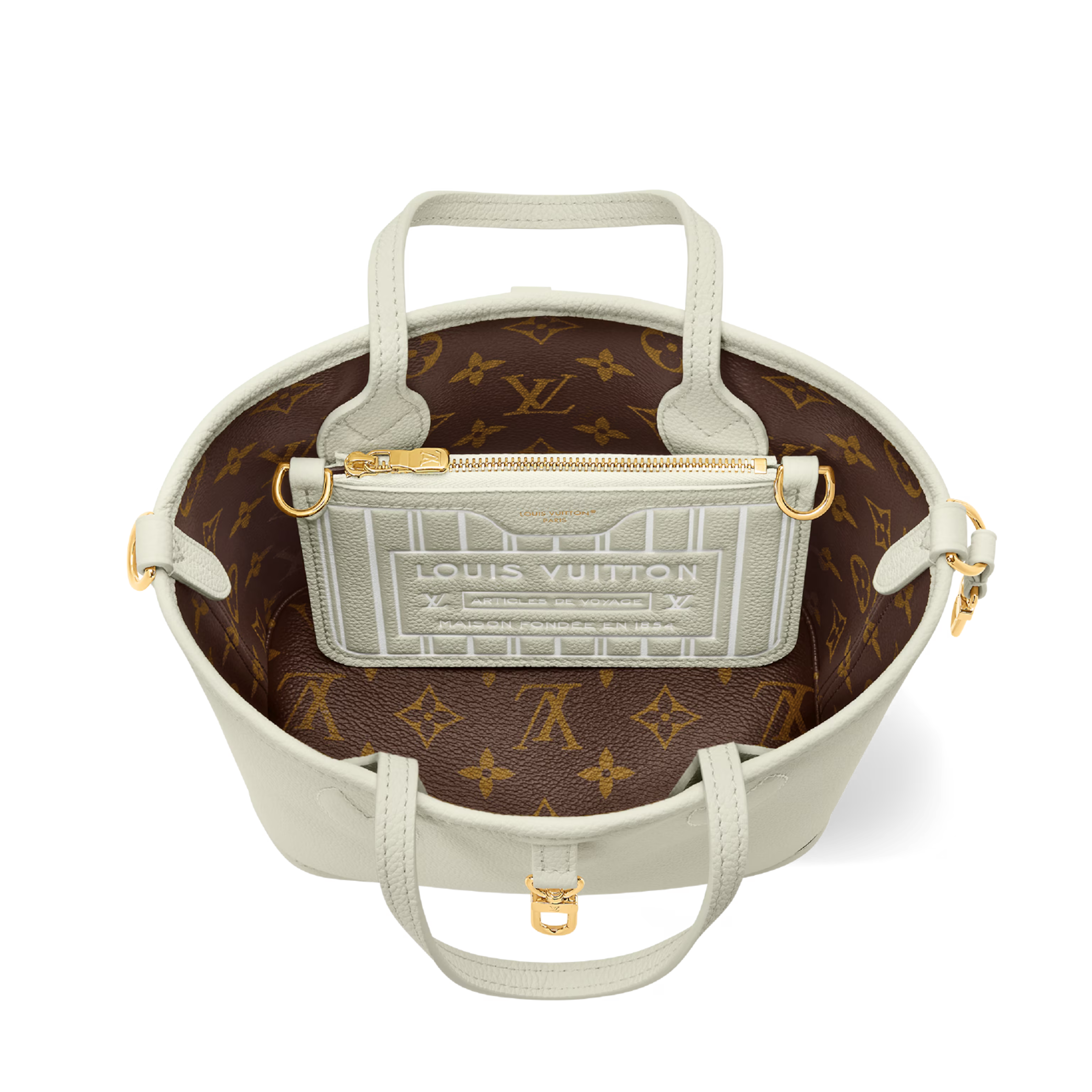 Louis Vuitton Monogram Celadon Neverfull Bandoulière Inside Out BB Handbag – Beige