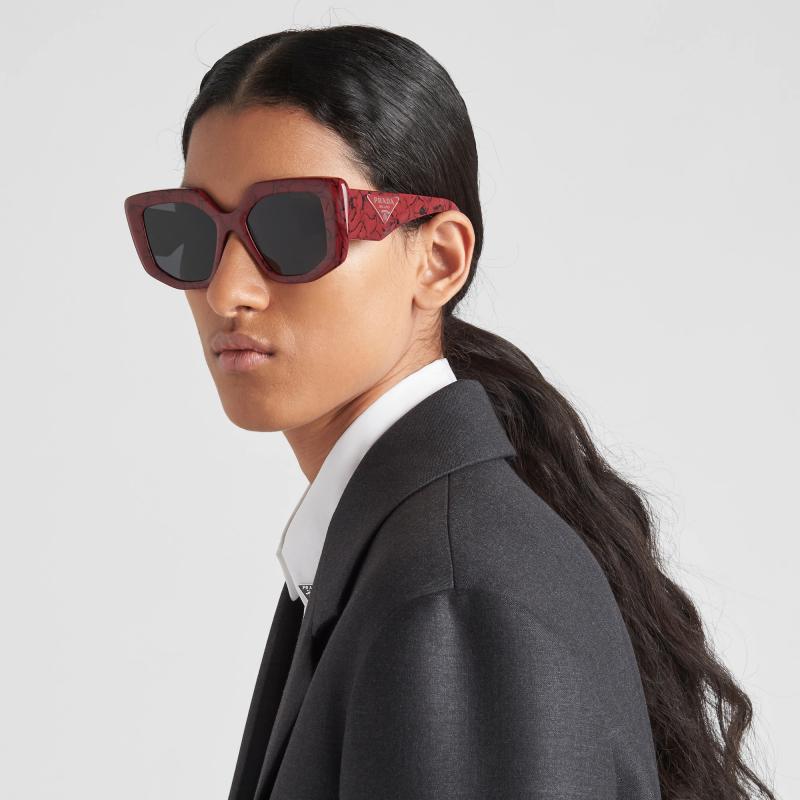Prada PR14ZS 15D-5S0 Rectangular Marble Red Sunglasses