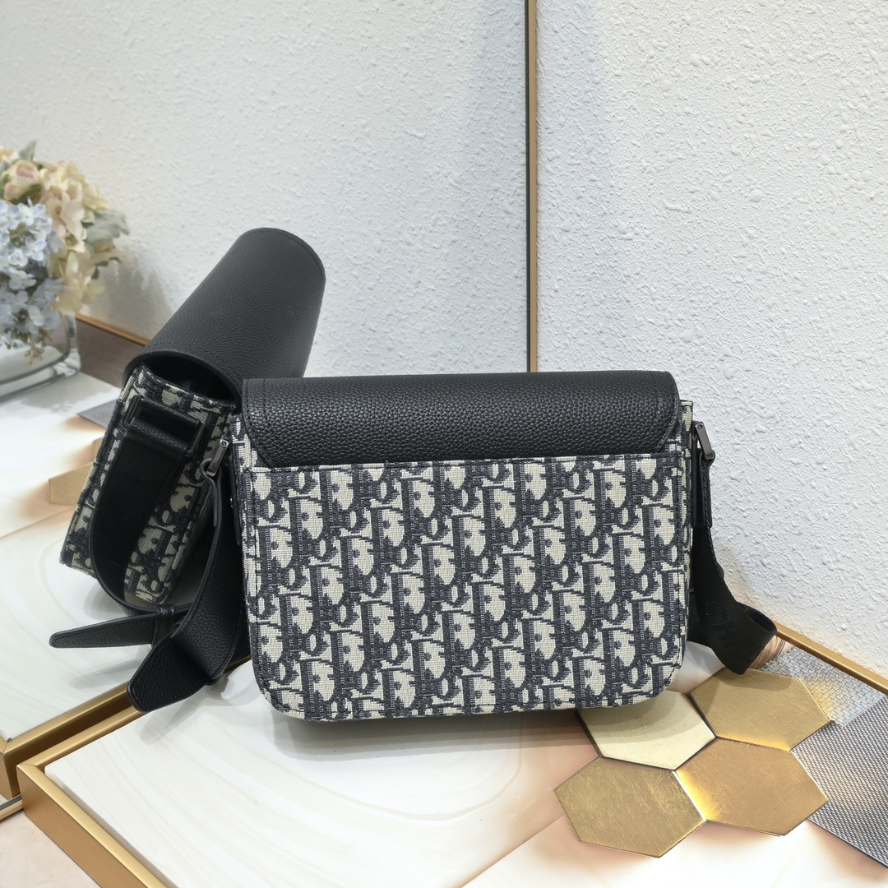 Dior Medium Saddle Messenger Bag with Flap - Black Grained