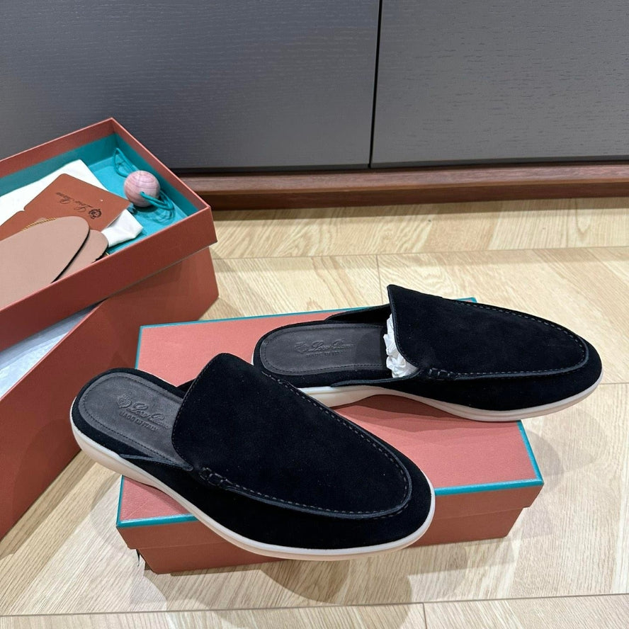 Loro Piana Babouche Walk Suede Loafers - Black (203)