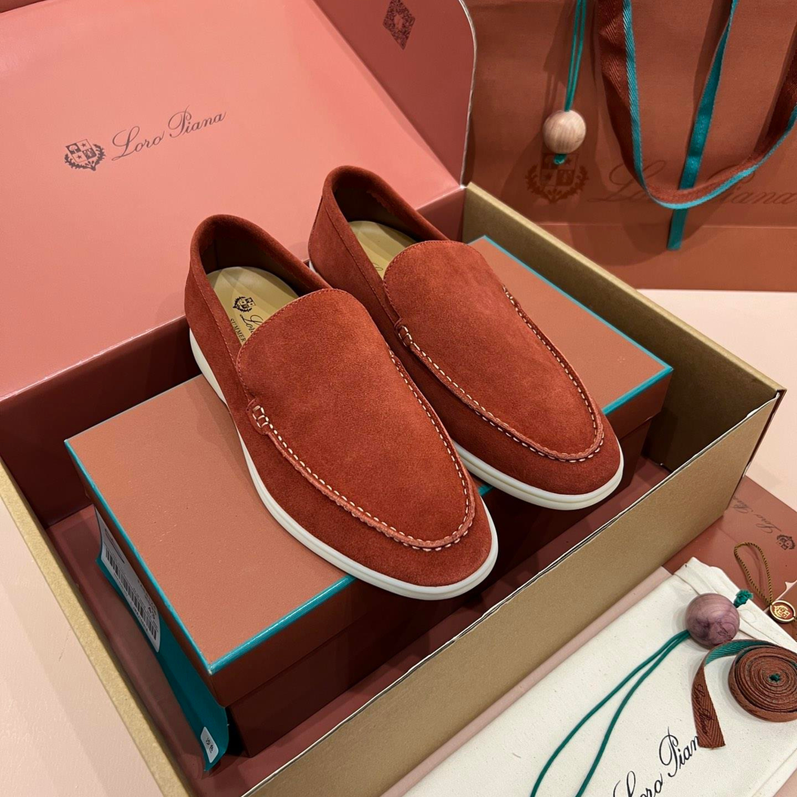 Loro Piana Summer Walk Suede Loafers -  Dried Red (R0DV)
