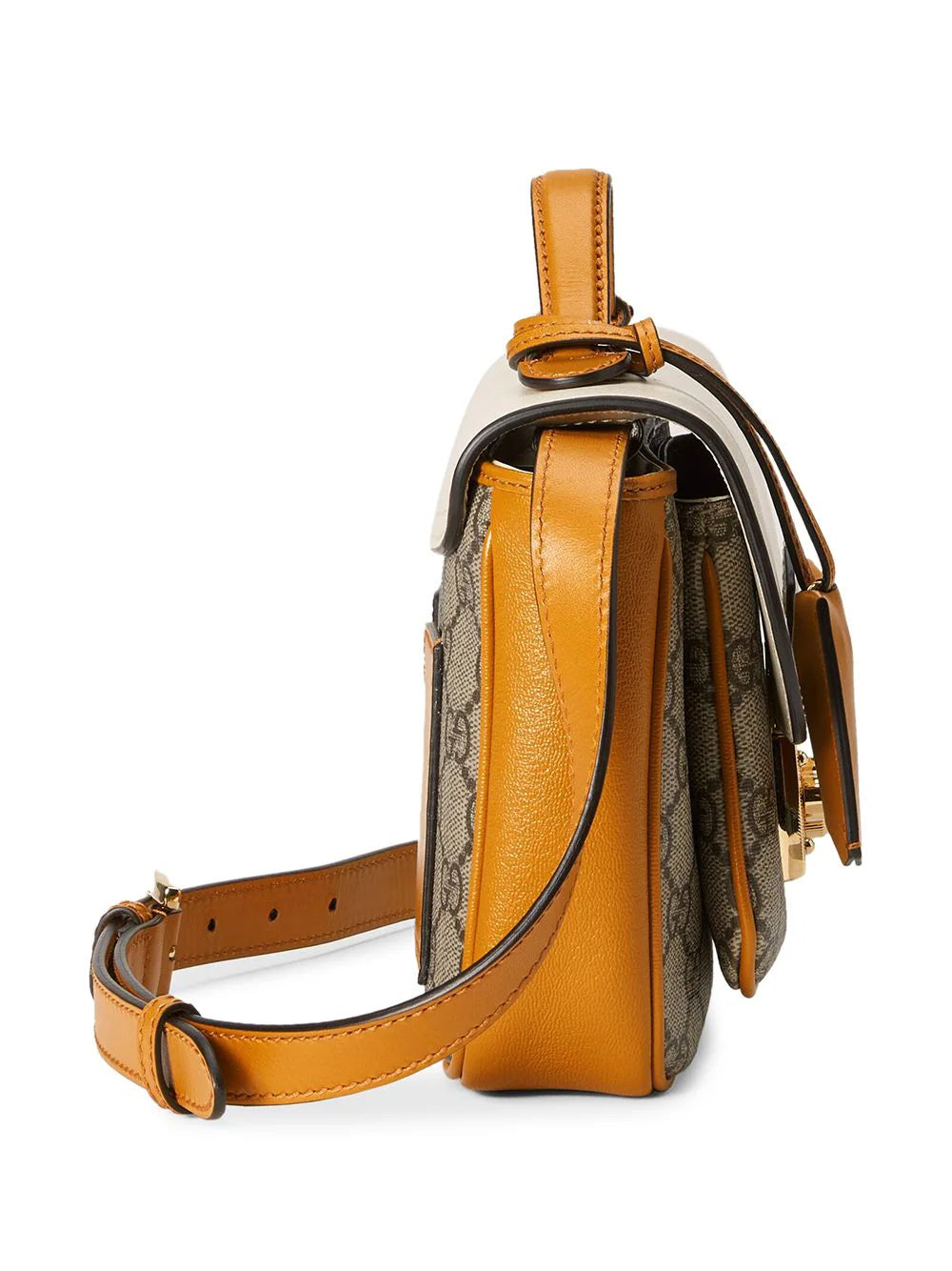 Gucci GG Supreme Padlock Front Pocket Flap Shoulder Bag – Beige