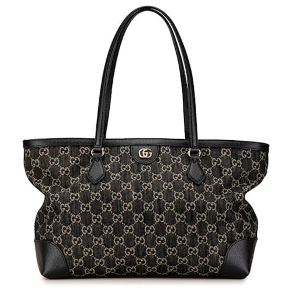 Gucci Black Medium GG Denim Ophidia Shopping Tote – Black