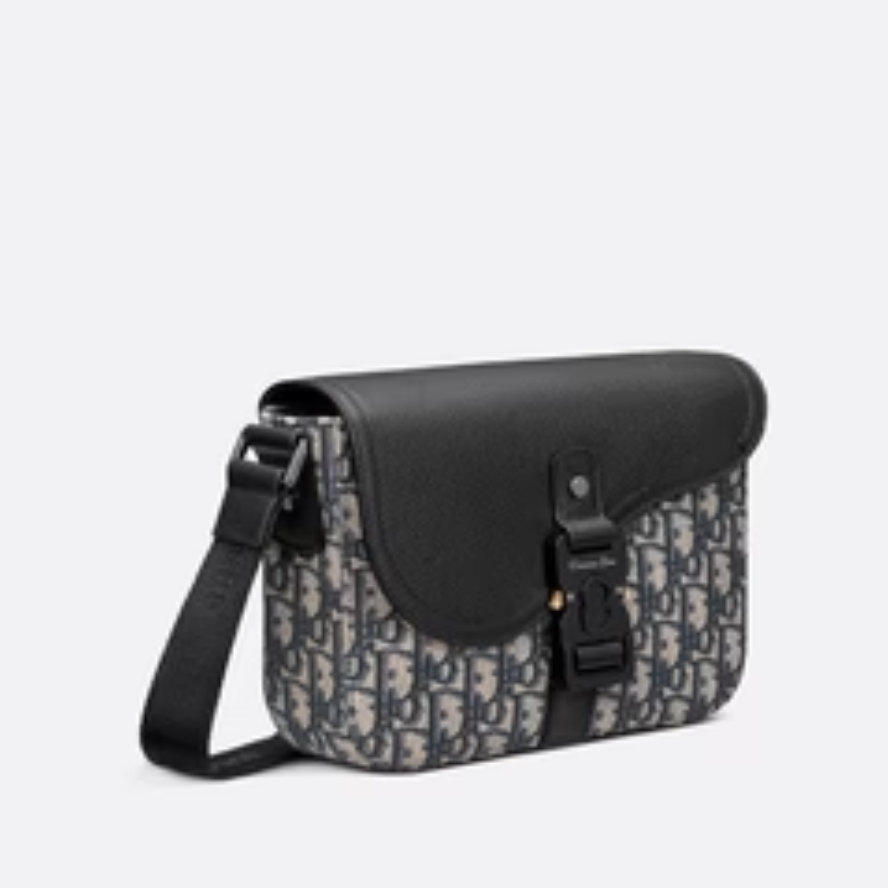 Dior Medium Saddle Messenger Bag with Flap - Black Grained