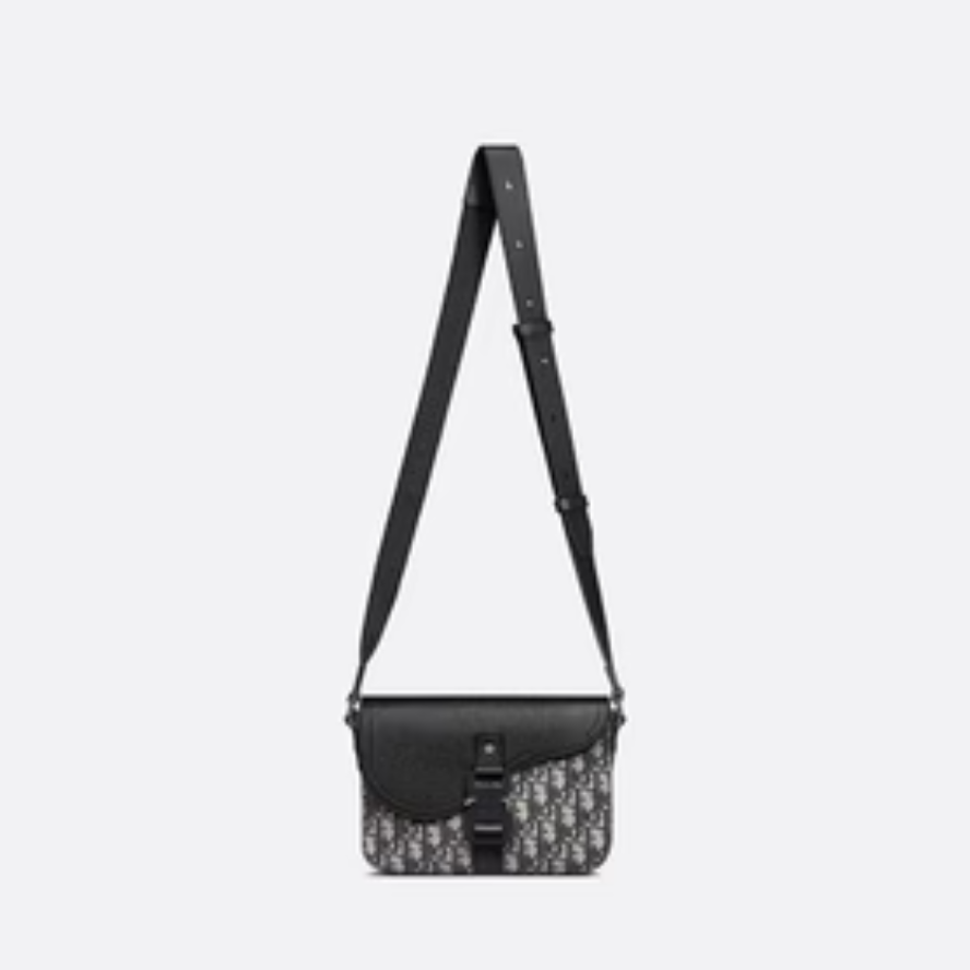Dior Medium Saddle Messenger Bag with Flap - Black Grained
