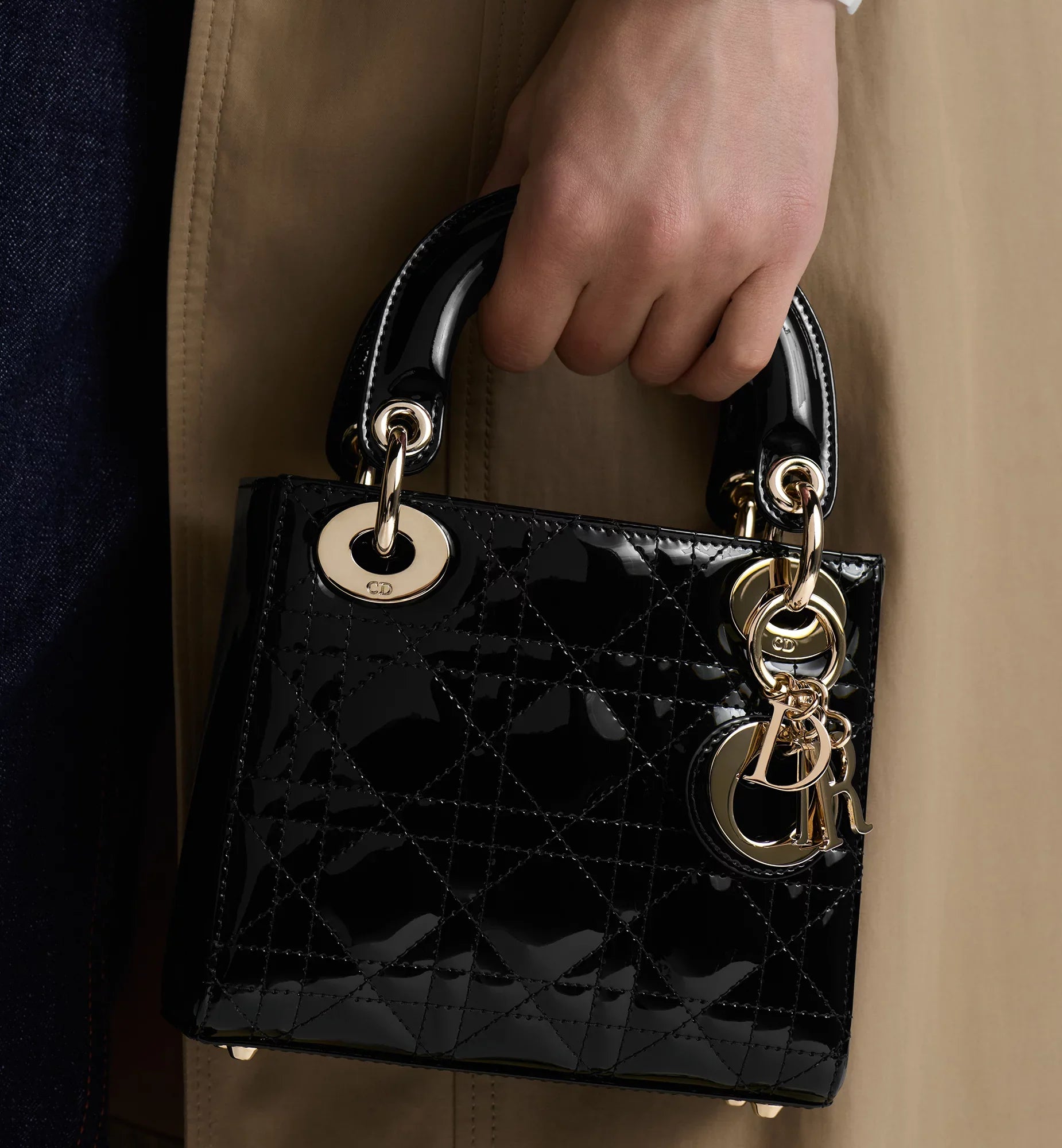 Dior Mini Lady Dior Cannage Calfskin Bag - Black