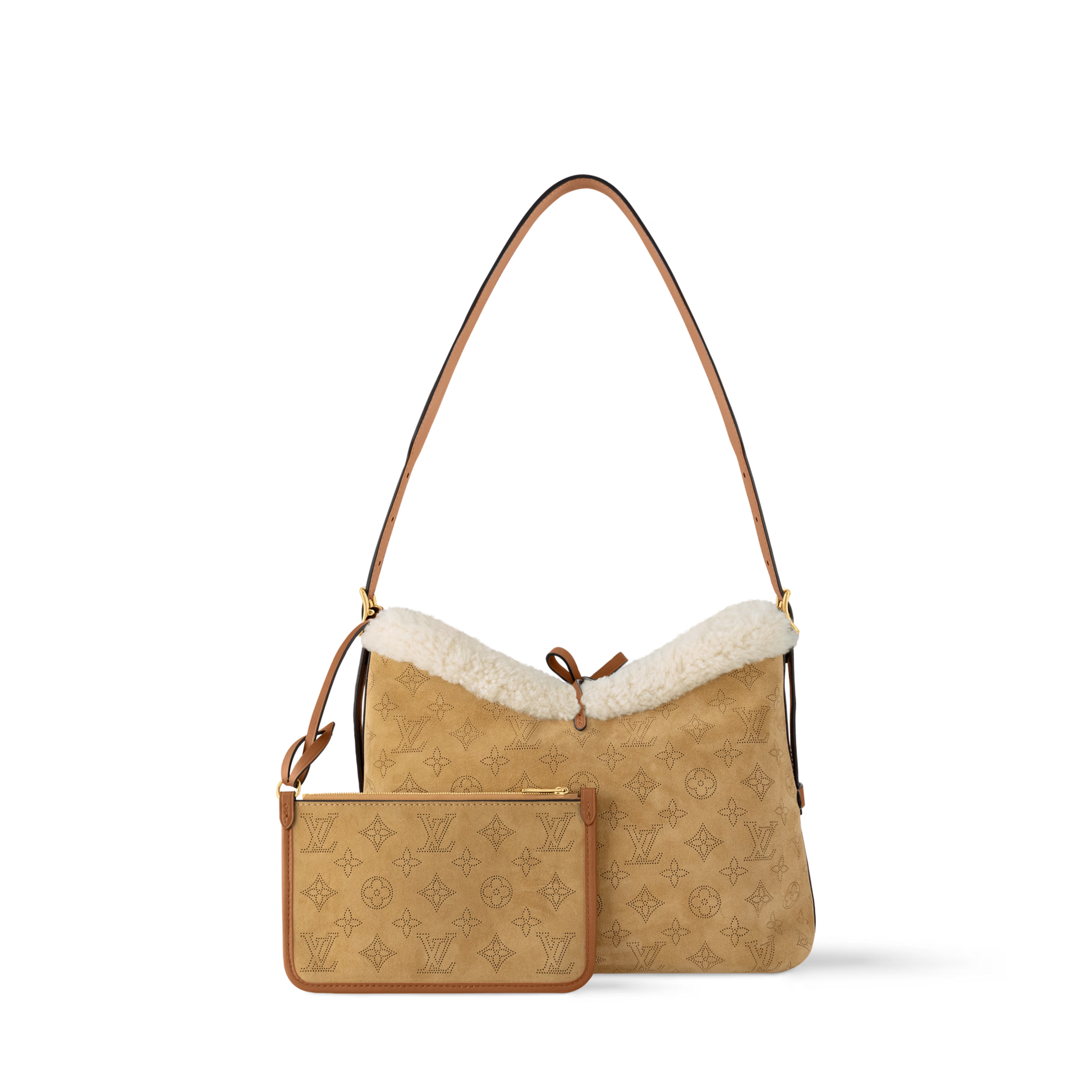 Louis Vuitton Mahina Suede Leather CarryAll PM Shoulder Bag – Beige