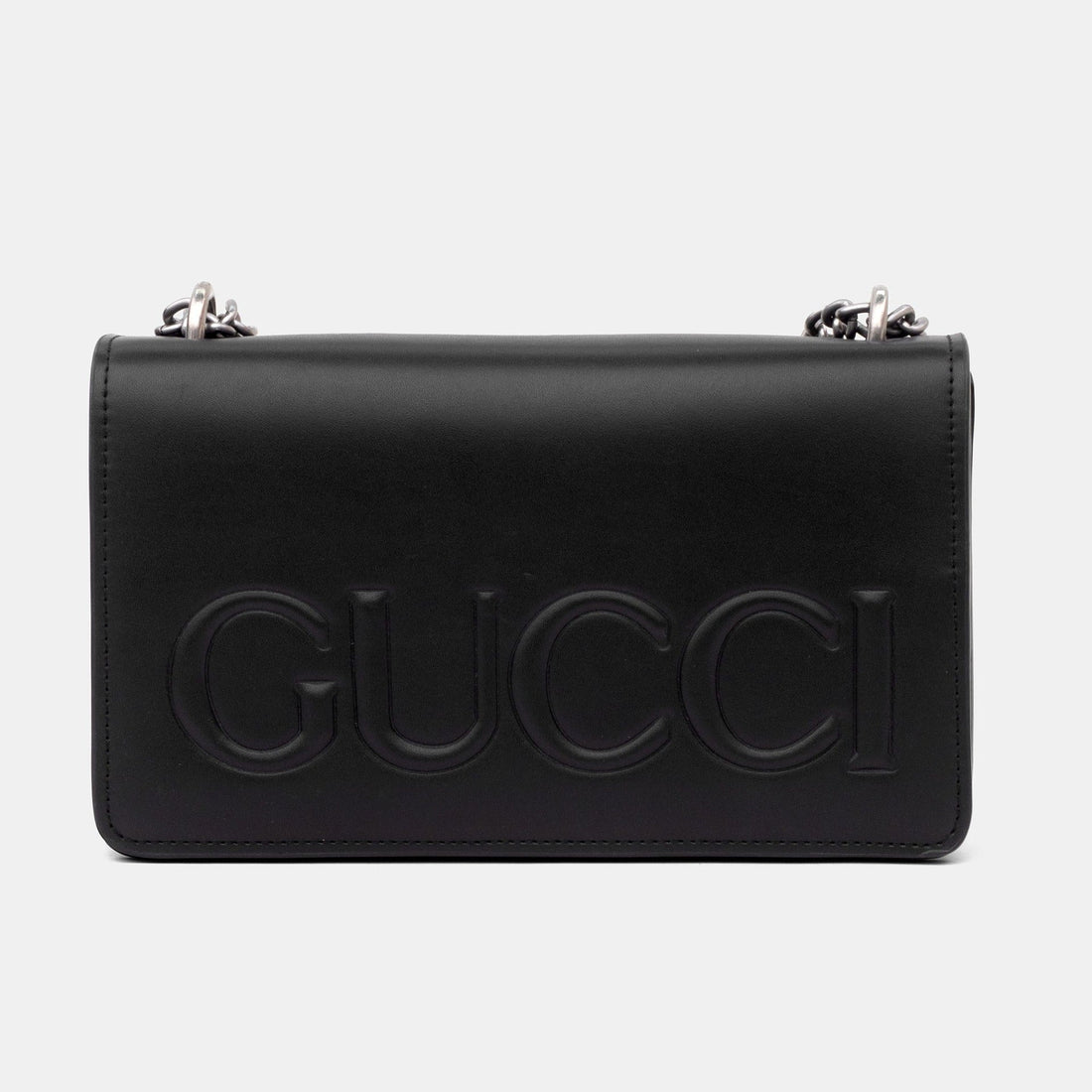 Gucci XL Embossed Leather Chain Shoulder Bag – Black