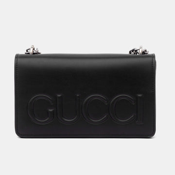 Gucci XL Embossed Leather Chain Shoulder Bag – Black