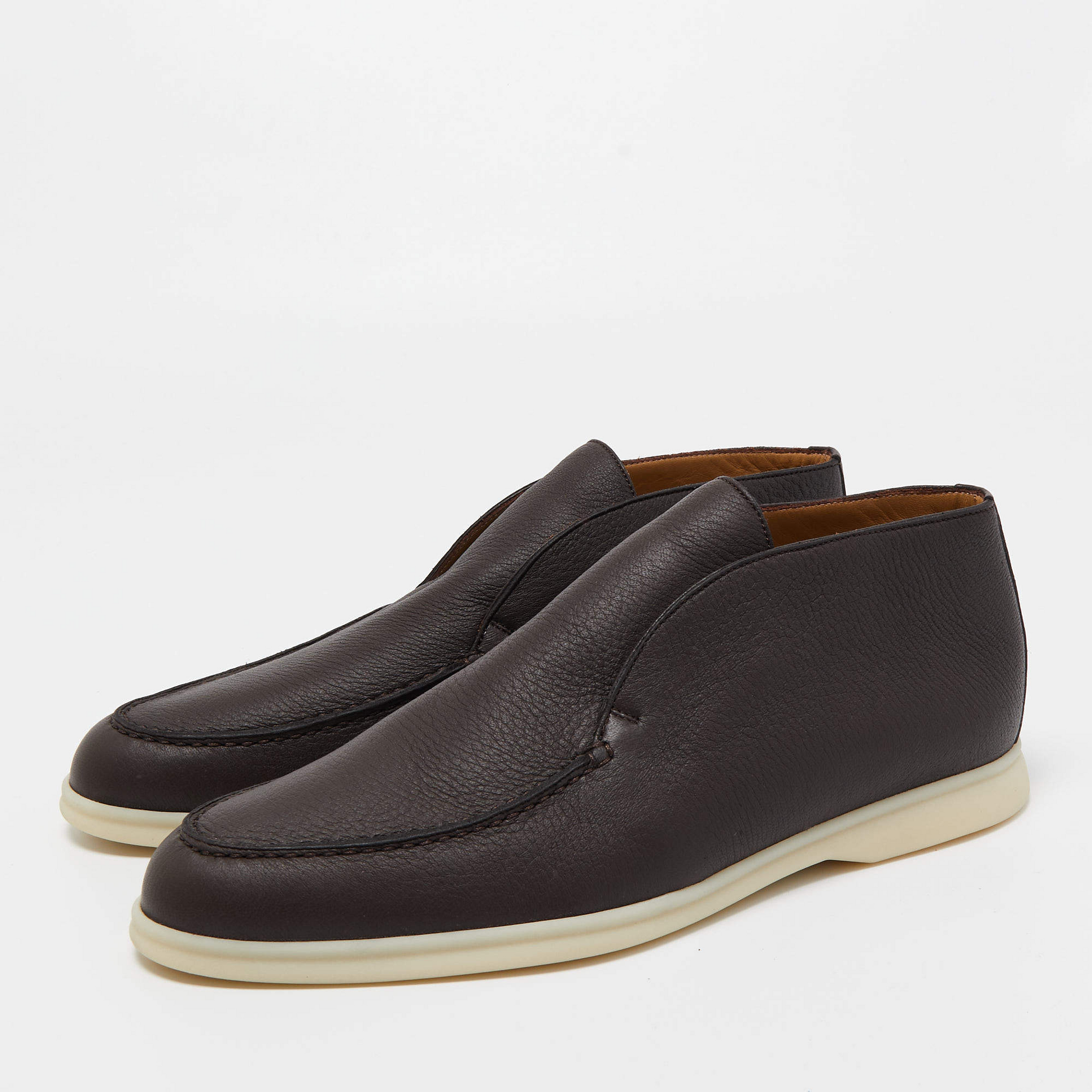 Loro Piana Open Walk Full-Grain Leather Boots – Dark Brown (146)